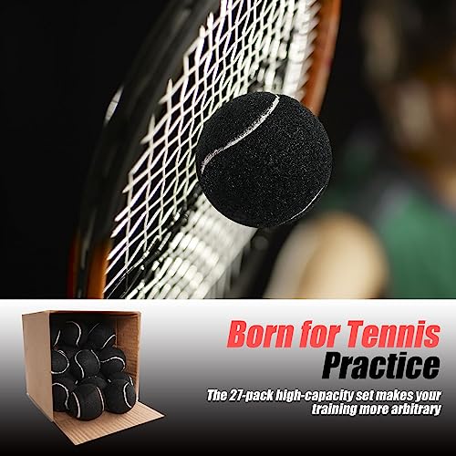 GKK 27 Pack Tennis Balls,Training Tennis Ball Pressure-Less Practising Bulk Tennis Balls for Youth/Beginners/Pet Dogs High Altitude Playing Balls - color: BLACK