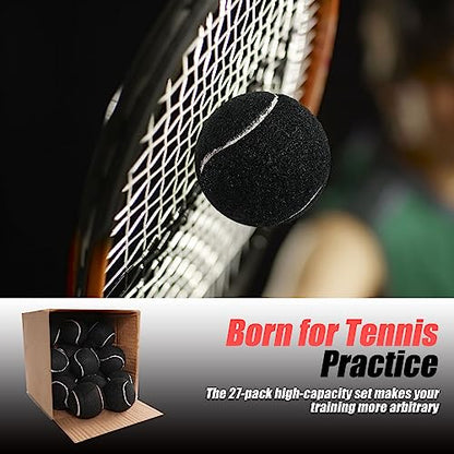 GKK 27 Pack Tennis Balls,Training Tennis Ball Pressure-Less Practising Bulk Tennis Balls for Youth/Beginners/Pet Dogs High Altitude Playing Balls - color: BLACK