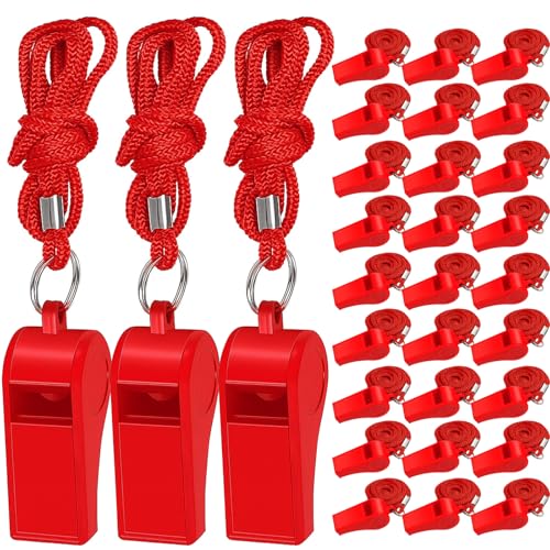 Retainbre 48 Pcs Coach Whistle with Lanyard Lifeguard Whistles Bulk Plastic Sports Loud Referee Whistle for Adults Emergency Teachers Training