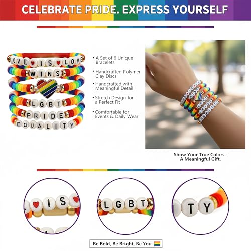 OHOME Pride Outfits for Women - 6 Pack Pride Bracelets | Pride Party Decorations Favors Supplies | Pride Outfit Accessories for Women - style: Pride day
