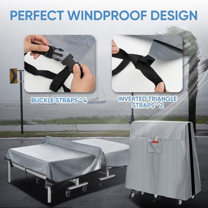 NEVERLAND Ping Pong Table Cover Outdoor Waterproof, Table Tennis Cover Indoor & Outdoor Fits Universal 9x5 FT Tables Folding & Flat Tables with Paddles Organize Bag, 600D Oxford Fabric, Gray