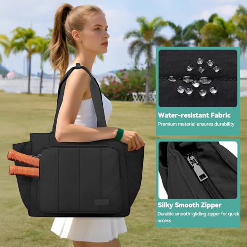 Chase Chic Pickleball Tote Bag for Women,Lightweight Puffer Quilted Pickle Ball Paddle Holder for Gym Sports - color: Black