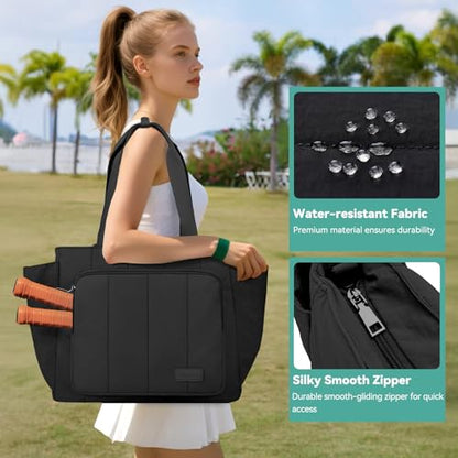 Chase Chic Pickleball Tote Bag for Women,Lightweight Puffer Quilted Pickle Ball Paddle Holder for Gym Sports - color: Black