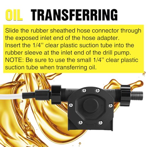 TRUPOW 750GPH Drill Powered Self-Priming Mini Hand Water Transfer Drill Pump Kit with Water Hose & Oil Hose, Filter for Home Water Oil Fluid Transfer
