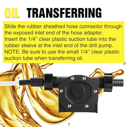 TRUPOW 750GPH Drill Powered Self-Priming Mini Hand Water Transfer Drill Pump Kit with Water Hose & Oil Hose, Filter for Home Water Oil Fluid Transfer