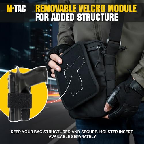 M-Tac Men's Shoulder Sling Bag Canvas Messenger Crossbody Bag for Men and Women Durable Adjustable with Zipper Closure Satellite Tactical Bag Gen.II Black