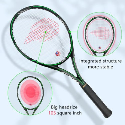 Adult 2 Player Tennis Racket Perfect for Beginner and Professional Players, 27” Speed Tennis Racquet Include Overgrips, Tennis Bag, Vibration Dampes, Covers - color: 2 Pack