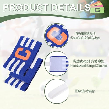 Captain Arm Bands for Soccer, Soccer Captain C Armband, Classic Striped Elastic Protective Arm Badge Player Bands - color: Blue/Black