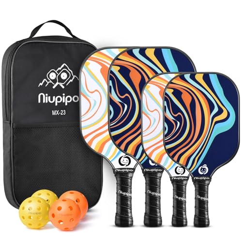 niupipo Pickleball Paddles Set of 2 or 4, USAPA Approved Fiberglass Pickleball Paddle Set with Balls and Bag, Polypropylene Honeycomb Core, Lightweight Pickleball Paddles for Beginners Men Women - color: yellow