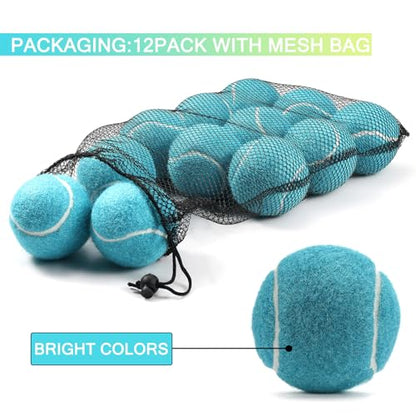 INSUM Bulk Tennis Balls for Beginner – 12 Pack High Elasticity Practice Tennis Balls with Mesh Bag, Suit for Pet Dog Training, Fetching - color: Light Blue-N