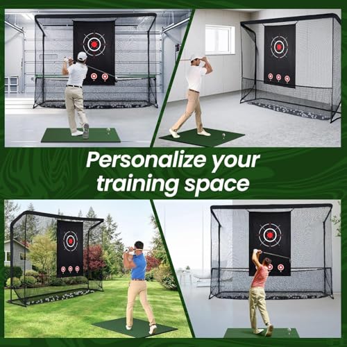 Golf Cage Practice Hitting Net, 10x7ft Golf Hitting net with Side Barriers/Auto-Ball Return, 2 Target Clothe, Golfs nets for Backyard Driving Chipping Swing Training, Indoor Outdoor Use