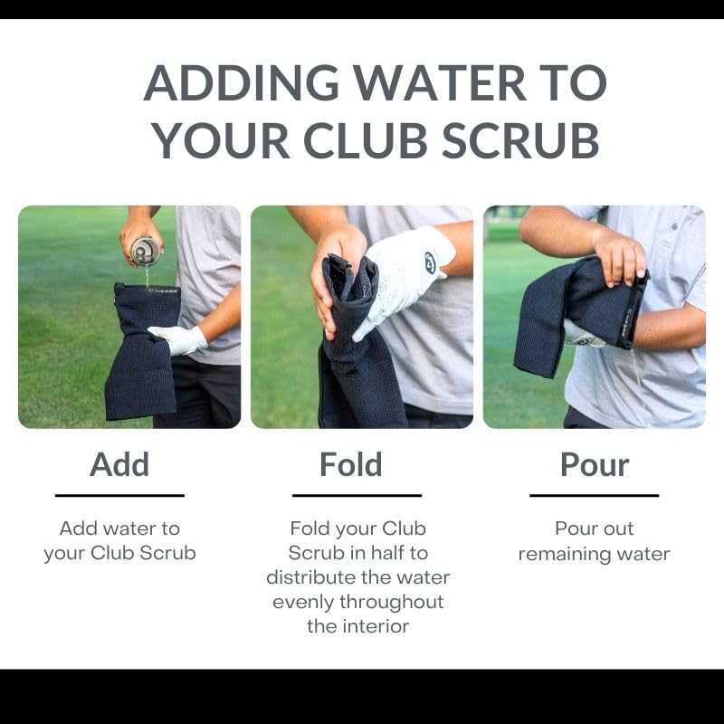 Club Scrub Towel Pro, Golf Club and Ball Cleaning Pouch with Attached Towel, Waterproof Exterior, Waffle-Weave Microfiber (Black) - color: Black
