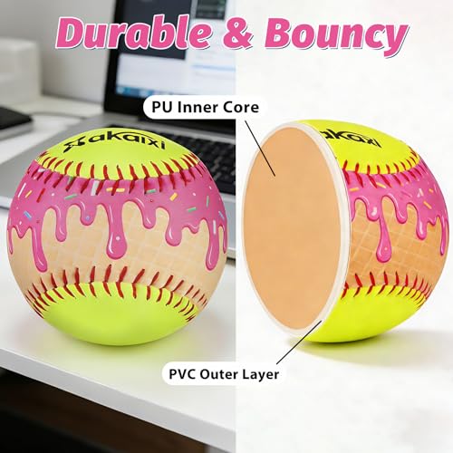 Fastpitch Balls Durable PVC Cover with PU Core, Ice Cream Drip Fastpitch Softball Great for Practice Training Games - Official Size and Weight