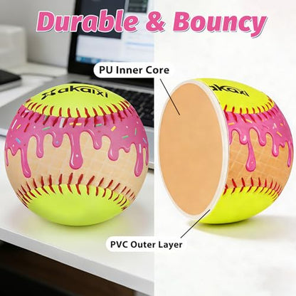 Fastpitch Balls Durable PVC Cover with PU Core, Ice Cream Drip Fastpitch Softball Great for Practice Training Games - Official Size and Weight
