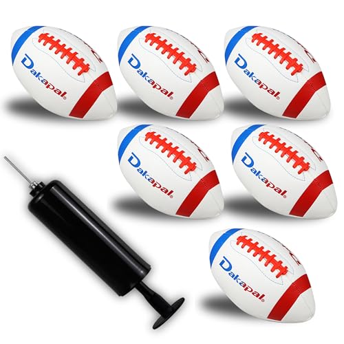 Dakapal 6 Pack Football Size 6 Junior Sized Ball with Textured Grip for Kids Youth Practice, Match and Scrimmage Play Indoors & Outdoors All Weather Use with Pump - color: Blue/Red