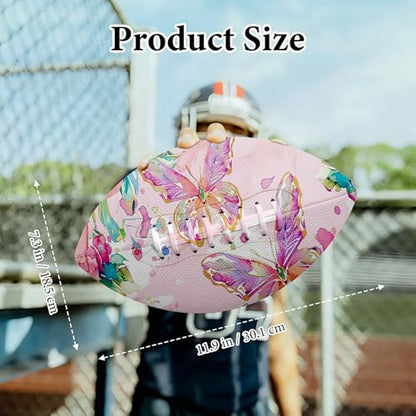 American Football, Official Size 11.9 x 7.3 Inch, Premium Composite Leather High-Grip Ball with Pro-Style Lacing, Unique Prints for Training, Games & Gifts - color: Pink Art Butterfly