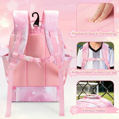 Smasrob Soccer Bags for Girls with Separate Ball Pocket and Shoe Compartment, Sports Backpack for Soccer, Basketball, Volleyball - color: Pink