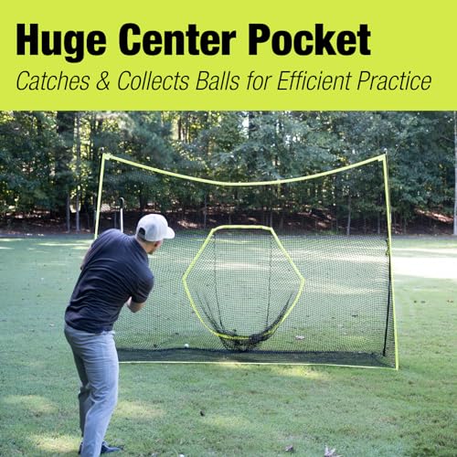 Square Golf Net, 10 x 7 ft Practice and Chipping Net With Target Pocket and Carry Bag for Backyard, Garage, and Indoors
