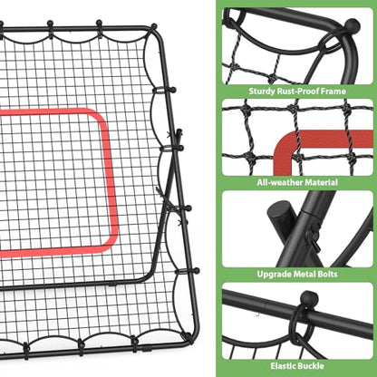 LIANTRAL Baseball Rebounder Net 4 x 4.5FT - Portable Bounce Back Trainer for Soccer, Volleyball, Softball & Lacrosse, Adjustable Kickback Target Goal for Shooting, Passing & Control Training