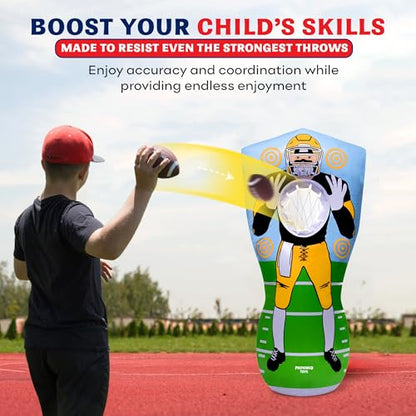Preferred Toys 65” Inflatable Football Target Net Toss Game - Double-Sided Throwing Practice Football Stuff with Mini Balls - Backyard Tailgate Party Sports Toy for Kids & Adults - color: Yellow/Purple