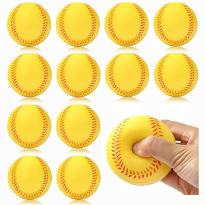 12 Pack Foam Baseballs Softballs Foam Training Ball for Kids Beginners, 9 inch Practice Baseballs Tballs, Safe Throwing, Catching and Batting Practice - color: Yellow