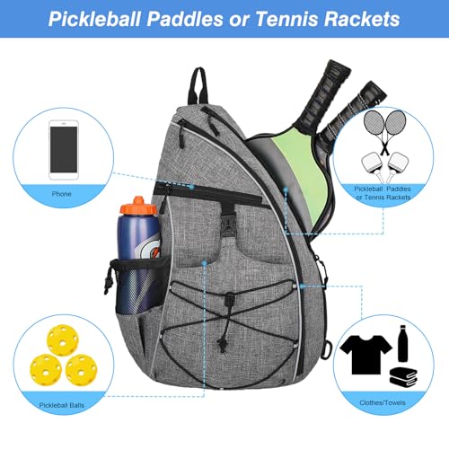 WOLT Pickleball Bag,Crossbody Sling Bags for Women Men,Pickleball Backpack with Fence Hook for Tennis, Racketball - color: Grey