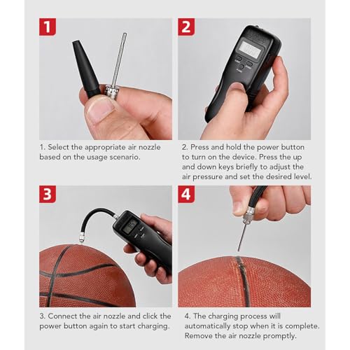 Jiawu Electric Basketball Pump, Portable 15 PSI Ball Pump for Sports Balls, Auto Stop Digital Display Pressure Gauge for Basketball Football Volleyball Soccer