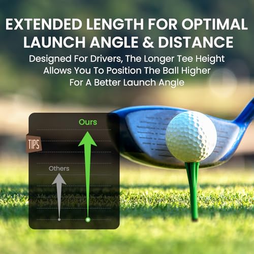 FINGER TEN Extra Long Golf Tees Plastic 4 Inch or 5 Inch Value 50 Pack, Unbreakable & Consistent Height Tees with Reduce Friction, Driving Range Tee Easy to Find in White Pink Green - color: Green, size: 4 Inch