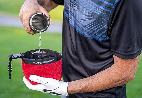 Club Scrub Golf Club and Golf Ball Cleaning Bag, Waterproof Clean Face Technology Liner, Detachable Clip, Machine Washable, Cleans Club Grooves, Dry Exterior (Neoprene or Microfiber Option Available) - color: Red, style: Microfiber Pro