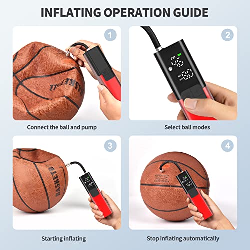 Pumteck MY01 Electric Ball Pump with Inflation & Deflation, Accurate Pressure Gauge and 4 Preset Modes, Automatic Ball Pump for Basketball, Soccer, Football and Volleyball (Max 15 PSI) - color: Red