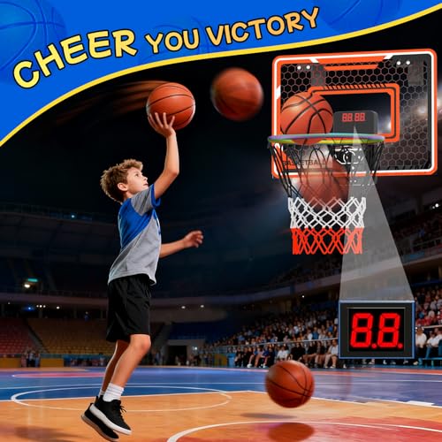 LED Basketball Hoop for Kids - Over The Door Indoor Hoop with Electronic Scoreboard & 3 Mini Balls, Birthday Gift for Boys Girls Ages 5 6 7 8 9 10 11 12+ Years Old