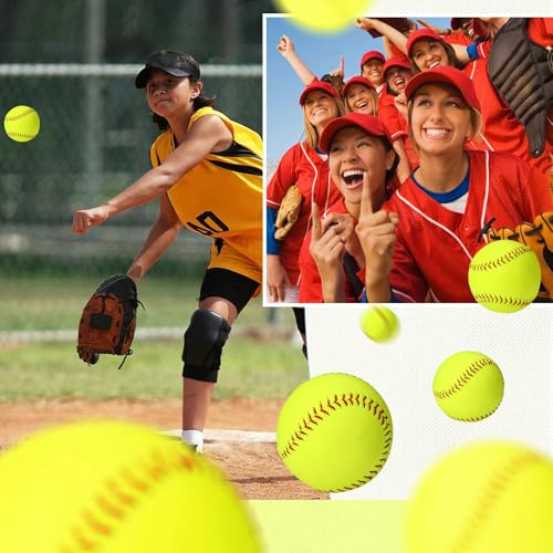 Lewtemi 24 Pack Yellow Practice Softballs Official Size and Weight Slowpitch Softball Sports Unmarked Leather Covered Youth Fastpitch Softball Ball Training Ball for Games Practice