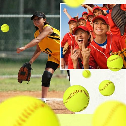 Lewtemi 24 Pack Yellow Practice Softballs Official Size and Weight Slowpitch Softball Sports Unmarked Leather Covered Youth Fastpitch Softball Ball Training Ball for Games Practice