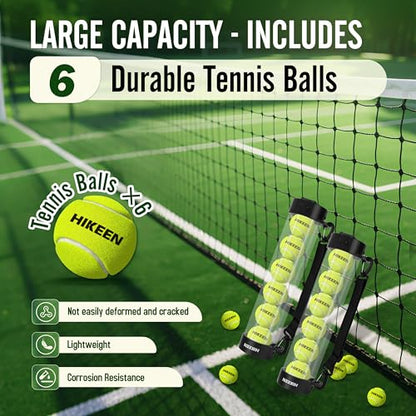 Hikeen Durable Tennis Ball Pick up Tube with 6/12 Tennis Balls,Quick Pickup & Storage Tennis Ball Tube with Shoulder Strap for Tennis Accessories - Includes 6/12 Balls - style: with 6 Tennis Balls