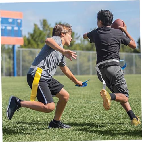 Mikikit 8Pcs Flag Football Training with Belts Includes Blue Yellow Flags and Cone Markers for Youth Rugby Practice and Team Games