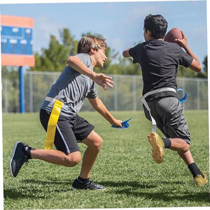 Mikikit 8Pcs Flag Football Training with Belts Includes Blue Yellow Flags and Cone Markers for Youth Rugby Practice and Team Games