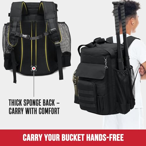 Baseball Bucket Bag, Softball Coaches Bags Fit 6 Gallon Buket, Baseball Coaching Accessories with Multiple Pockets