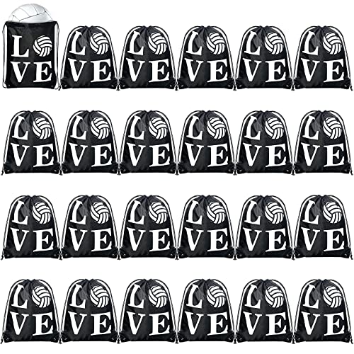 Reginary 24 Pcs Volleyball Drawstring Backpack Volleyball Gift Bags Cinch Sport Gym Travel Sack Bag for Men Women (Black)