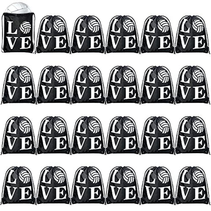 Reginary 24 Pcs Volleyball Drawstring Backpack Volleyball Gift Bags Cinch Sport Gym Travel Sack Bag for Men Women (Black)