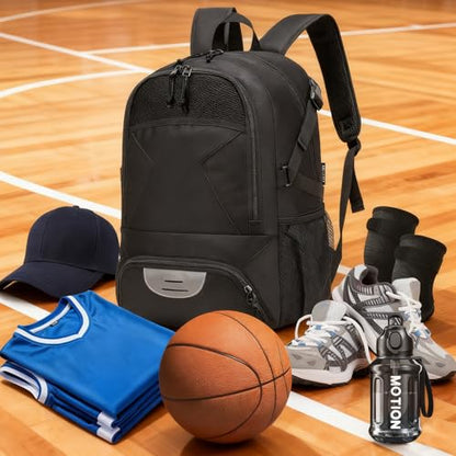 Basketball Backpack - Large Sports Equipment Bag with Ball Holder & Shoe Compartment for Basketball. (black) - color: Black