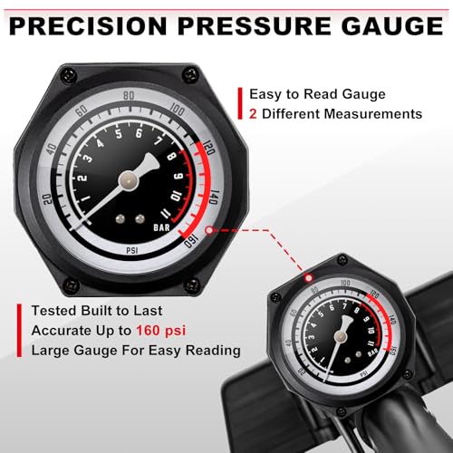 Hycline Bike Floor Pump with Gauge: Full Size 43inch 160 PSI High Pressure Bicycle Pumps - Durable Air Pump Fits Presta & Schrader Valve - Inflator for Road MTB Tire, Ball, Balloon, Inflatables
