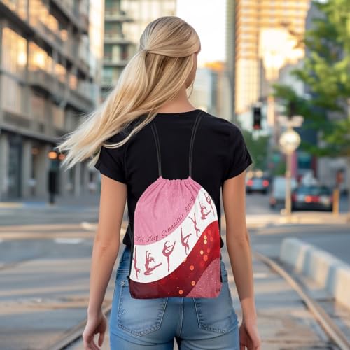Castle Fairy Gymnastics Dance Drawstring Backpack Cheerleading Yoga Lover Sackpack for Beach Swimming Pool Pink Glitter Print Draw String Bags Waterproof Sports Gym - color: Pink 9