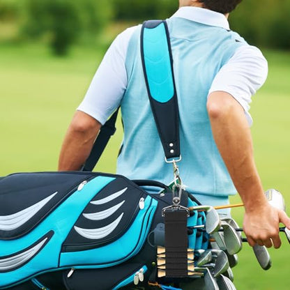 Golf Tee Holder Carrier with Keychain - Portable PU Leather Caddy Organizer for 5 Tees, Clip-on Golf Bag Accessories & Gifts for Men Women (Black)