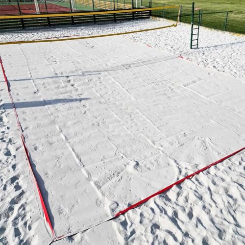 Beach Volleyball Boundary Lines Kit 8x16m with Stakes, Nylon Court Marking Tape for Outdoor Sand or Grass Courts, Red