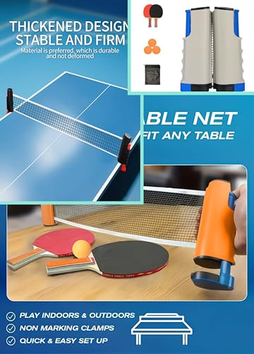 Recreational Table Tennis Sets with 2Pcs Table Tennis Rackets and 3Pcs Ping Pong Balls, Retractable Table Tennis Net Replacement with Clamps for Any Table, Home/Outdoor Games - color: Gray
