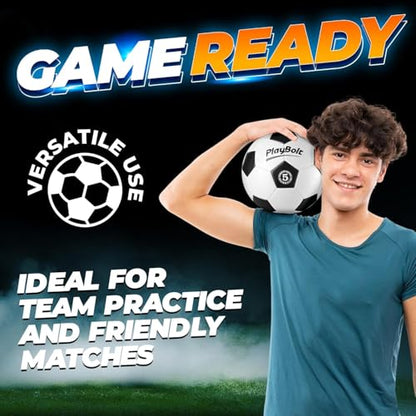 PlayBolt Soccer Ball Size 5 with Pump - Black & White Training Practice & Match Ball for Kids, Youth and Adults (Pack of 1 or 4) - size: 1-Pack