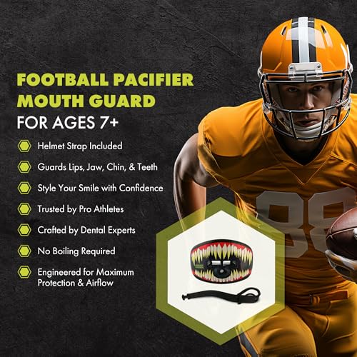 DAMAGE CONTROL Pacifier Mouthpiece – Football Mouthguard with Helmet Strap, Protects Teeth, Jaw & Mouth – Mouth Piece for Sports, No Boiling, Allows Airflow – Gear for Adults & Youth (SymBite) - color: Symbite