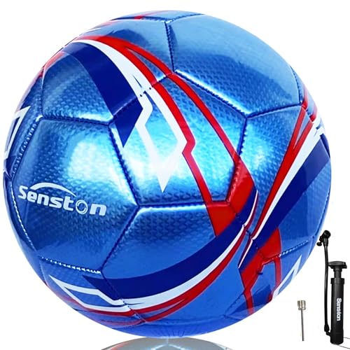 Senston Soccer Ball Size 3 & Size 4 & Size 5 for Kids and Adult Official Match Training Soccer Ball with Pump - color: blue, size: size 4