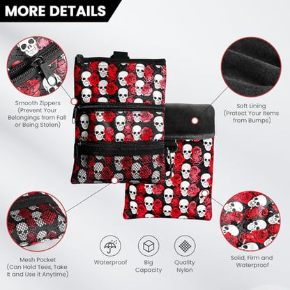 Amy Sport Golf Bag Accessories Valuables Pouch Bags Multi Pocket Zipper Hook with 10 Pcs Wood Golf Tees for Men Women - color: Rose