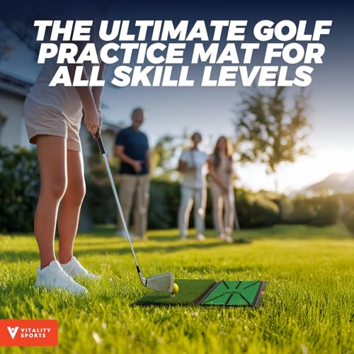 Golf Hitting Mat, 4 PCS Dual Turf Golf Practice Mat for Indoor Outdoor Swing Path Feedback, Driving, Chipping, Putting, Durable Artificial Grass Golf Mats for Men Women, 20"x16" Training Aid with Tees